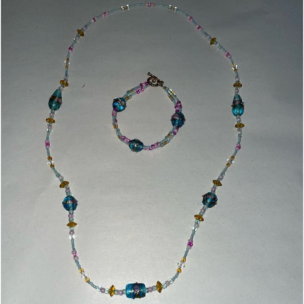Glass Beaded Necklace & Bracelet Set